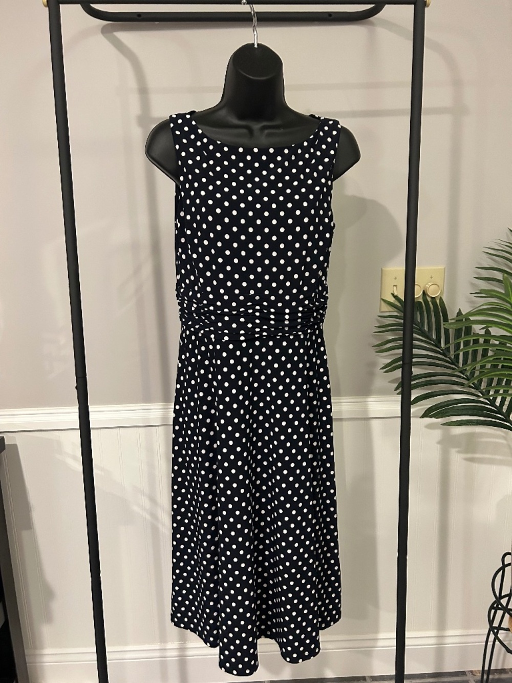 Chaps by Ralph Lauren Navy Polka Dot Dress - Medium